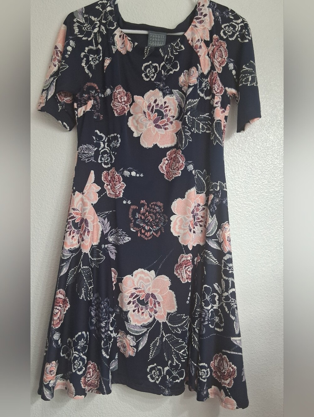 Rabbit Rabbit Rabbit Floral A-Line Dress in Navy with Pink Blooms Size 10